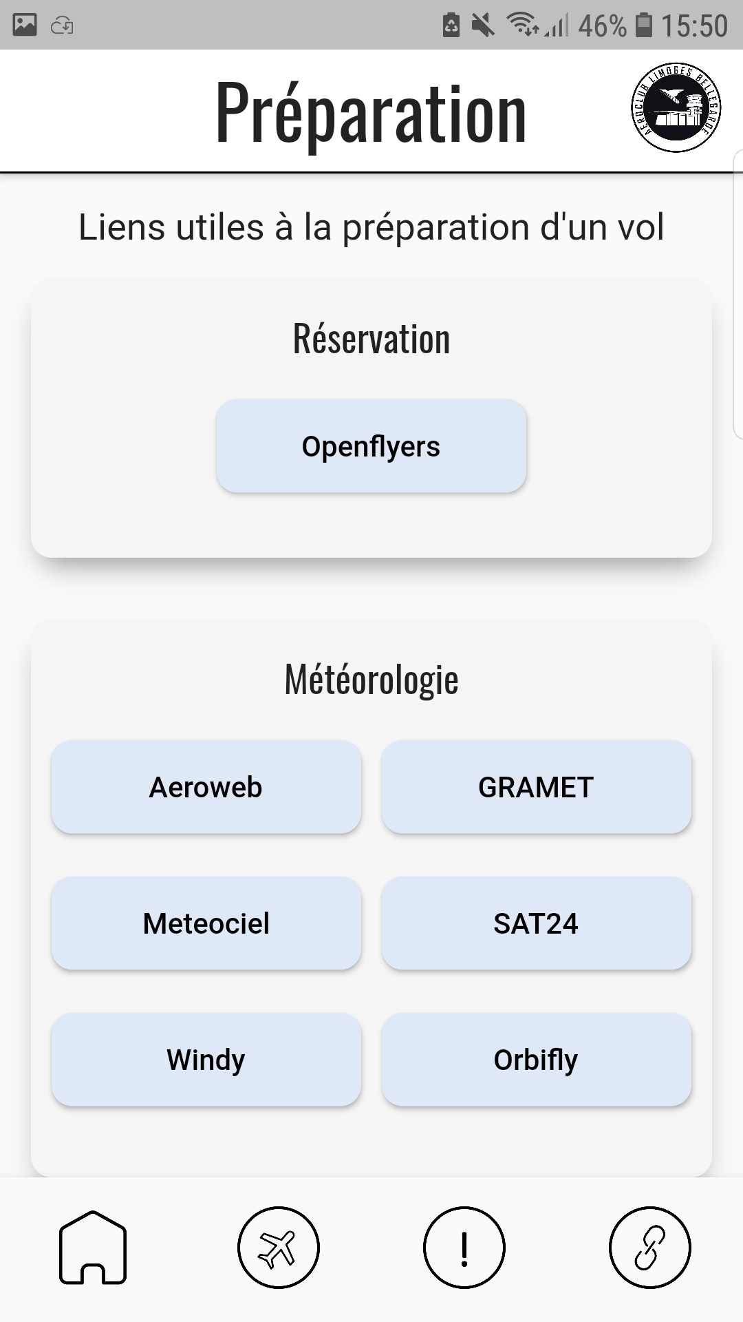 Page préparation appli